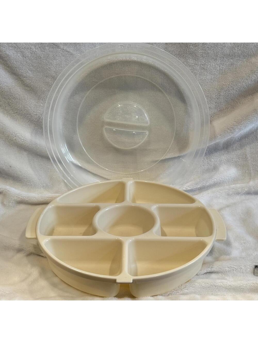 Vintage‎ Rubbermaid Servin Saver Vegetable Tray 12" Divided Round Container Lid